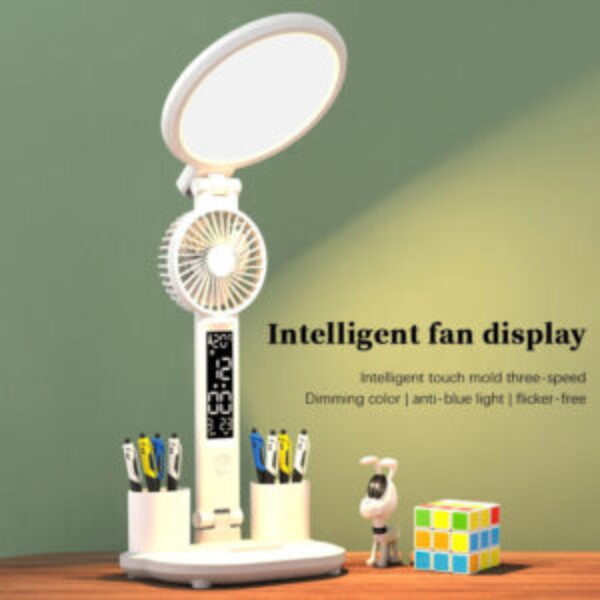 LED Clock Table Lamp - USB Rechargeable, Dimmable, Foldable